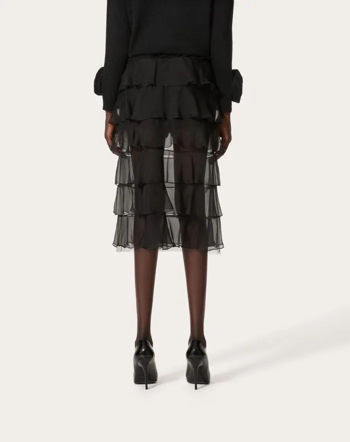 Valentino Skirts Woman Chiffon Skirt For Woman In Black Black Valentino Skirts Woman Chiffon Skirt For Woman In Black Black