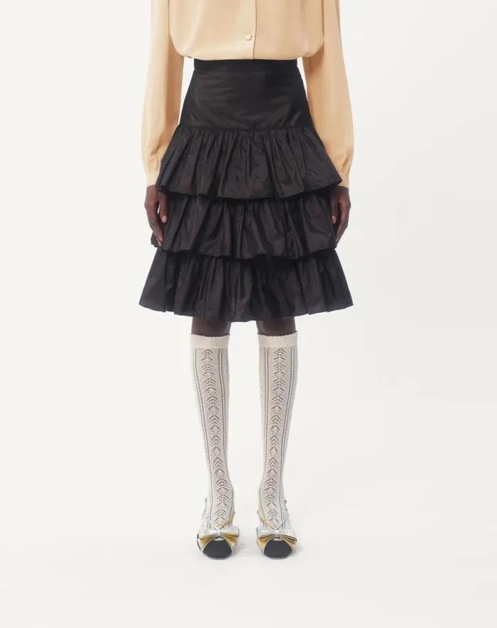 Valentino Skirts Woman Ruffled Taffeta Skirt For Woman In Black Black Valentino Skirts Woman Ruffled Taffeta Skirt For Woman In Black Black
