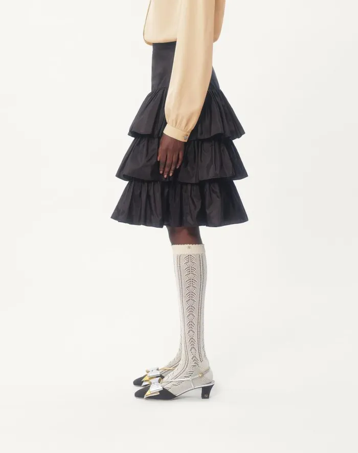 Valentino Skirts Woman Ruffled Taffeta Skirt For Woman In Black Black Valentino Skirts Woman Ruffled Taffeta Skirt For Woman In Black Black