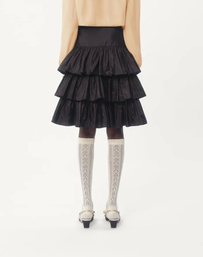 Valentino Skirts Woman Ruffled Taffeta Skirt For Woman In Black Black Valentino Skirts Woman Ruffled Taffeta Skirt For Woman In Black Black