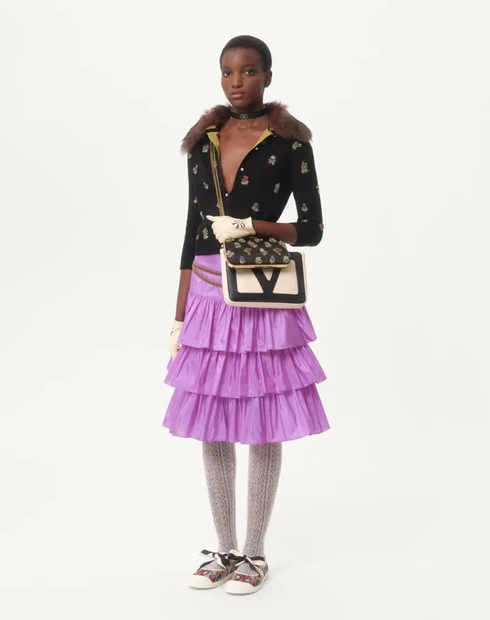 Valentino Skirts Woman Ruffled Taffeta Skirt For Woman In Black Black Valentino Skirts Woman Ruffled Taffeta Skirt For Woman In Black Black