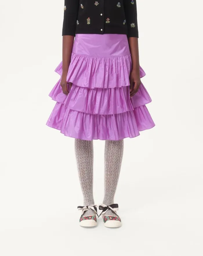 Valentino Skirts Woman Ruffled Taffeta Skirt For Woman In Black Black Valentino Skirts Woman Ruffled Taffeta Skirt For Woman In Black Black