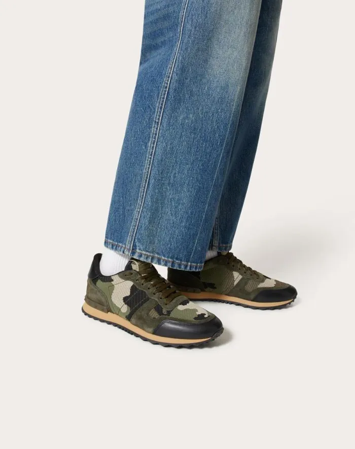 Valentino Sneakers Man Mesh Fabric Camouflage Rockrunner Sneaker For Man In Blackstone Blackstone Valentino Sneakers Man Mesh Fabric Camouflage Rockrunner Sneaker For Man In Blackstone Blackstone