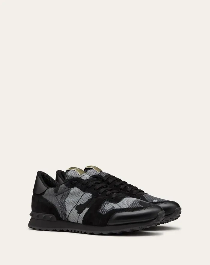 Valentino Sneakers Man Mesh Fabric Camouflage Rockrunner Sneaker For Man In Blackstone Blackstone Valentino Sneakers Man Mesh Fabric Camouflage Rockrunner Sneaker For Man In Blackstone Blackstone