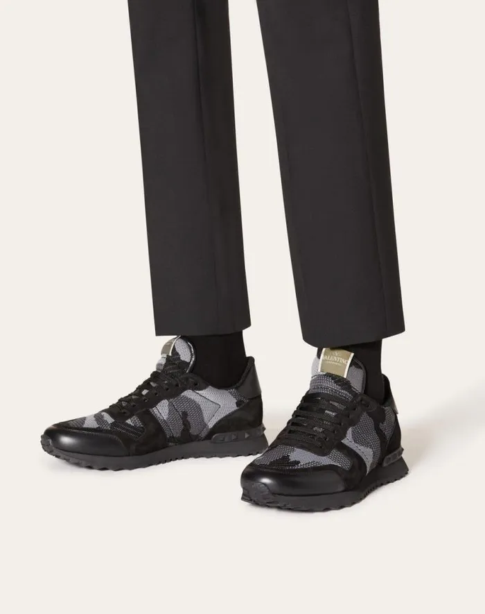 Valentino Sneakers Man Mesh Fabric Camouflage Rockrunner Sneaker For Man In Blackstone Blackstone Valentino Sneakers Man Mesh Fabric Camouflage Rockrunner Sneaker For Man In Blackstone Blackstone