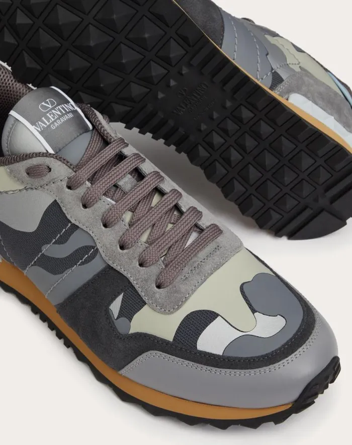Valentino Sneakers Man Rockrunner Camouflage Sneakers In Nappa Fabric For Man In Greysilvernuage Greysilvernuage Valentino Sneakers Man Rockrunner Camouflage Sneakers In Nappa Fabric For Man In Greysilvernuage Greysilvernuage
