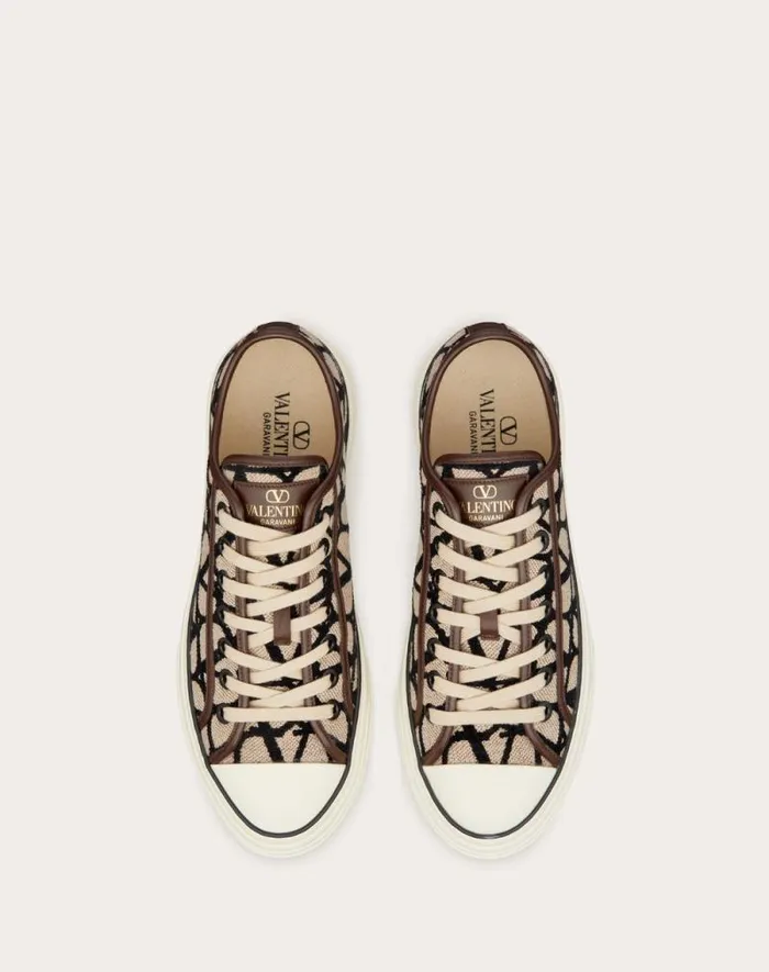 Valentino Sneakers Man Toile Iconographe Totaloop Lowtop Sneaker For Man In Beigeblack Beigeblack