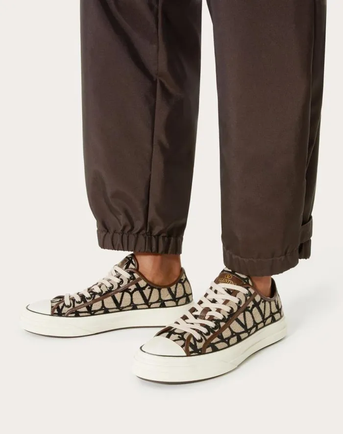 Valentino Sneakers Man Toile Iconographe Totaloop Lowtop Sneaker For Man In Beigeblack Beigeblack