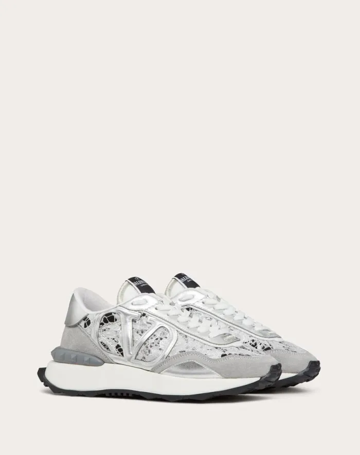 Valentino Sneakers Woman Lace And Mesh Lacerunner Sneaker For Woman In Silverpastel Gray Silverpastel Gray Valentino Sneakers Woman Lace And Mesh Lacerunner Sneaker For Woman In Silverpastel Gray Silverpastel Gray