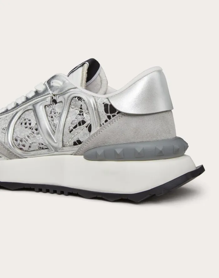 Valentino Sneakers Woman Lace And Mesh Lacerunner Sneaker For Woman In Silverpastel Gray Silverpastel Gray Valentino Sneakers Woman Lace And Mesh Lacerunner Sneaker For Woman In Silverpastel Gray Silverpastel Gray