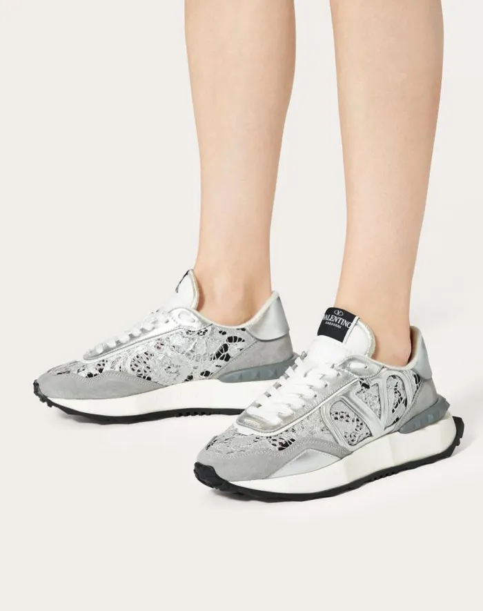 Valentino Sneakers Woman Lace And Mesh Lacerunner Sneaker For Woman In Silverpastel Gray Silverpastel Gray Valentino Sneakers Woman Lace And Mesh Lacerunner Sneaker For Woman In Silverpastel Gray Silverpastel Gray