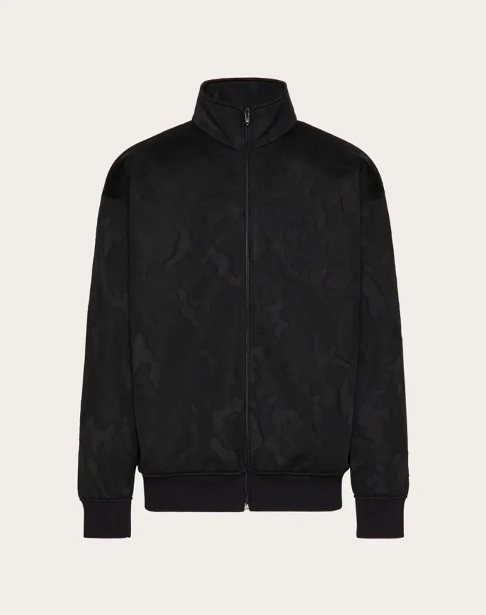 Valentino Tshirts And Sweatshirts Man Acetate Zipup Turtleneck Sweatshirt In Allover Camounoir Pattern For Man In Black Black Valentino Tshirts And Sweatshirts Man Acetate Zipup Turtleneck Sweatshirt In Allover Camounoir Pattern For Man In Black Black