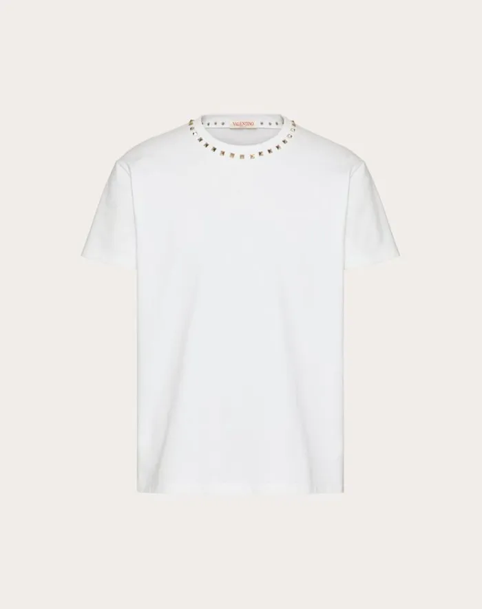 Valentino Tshirts And Sweatshirts Man Cotton Crewneck Tshirt With Black Untitled Studs For Man In Black Black Valentino Tshirts And Sweatshirts Man Cotton Crewneck Tshirt With Black Untitled Studs For Man In Black Black