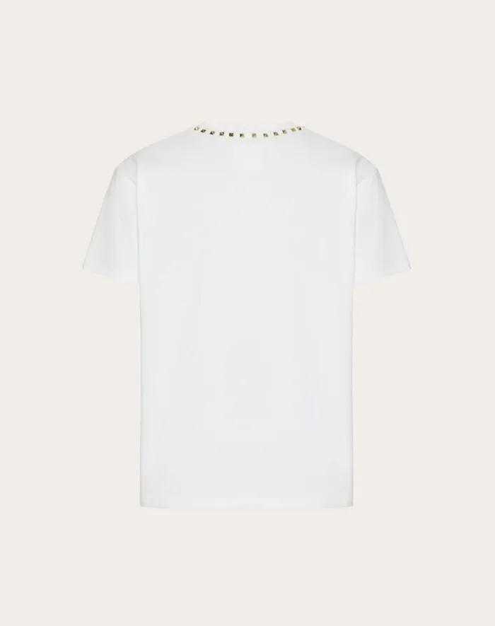 Valentino Tshirts And Sweatshirts Man Cotton Crewneck Tshirt With Black Untitled Studs For Man In Black Black