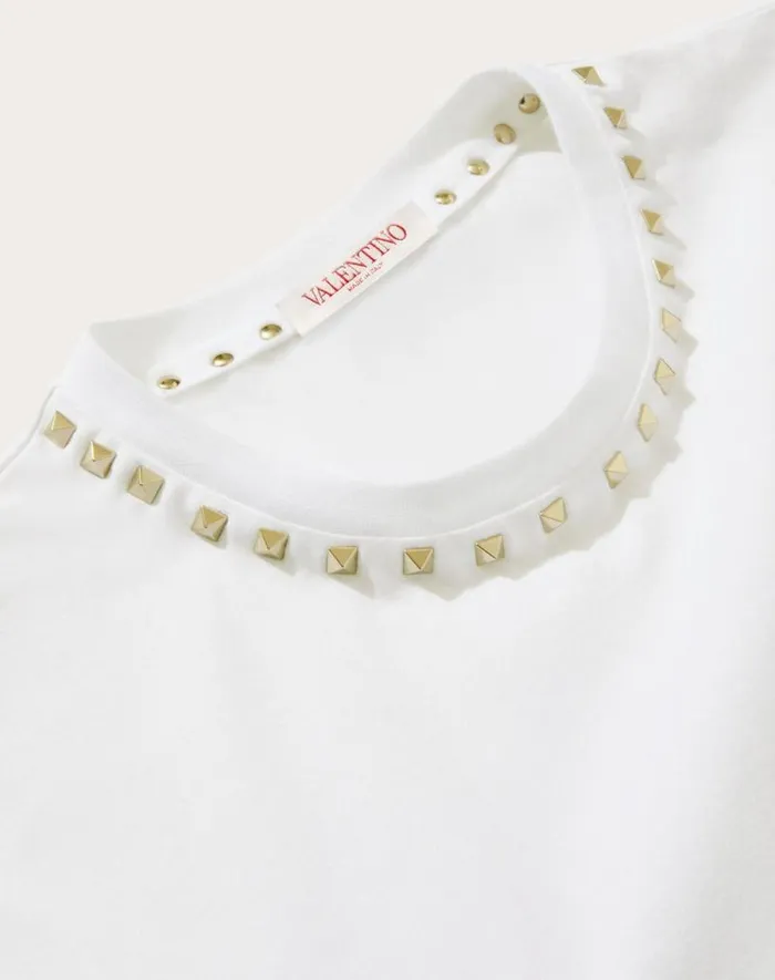 Valentino Tshirts And Sweatshirts Man Cotton Crewneck Tshirt With Black Untitled Studs For Man In Black Black