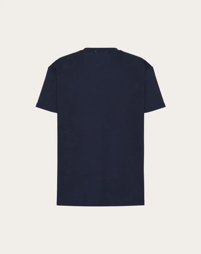 Valentino Tshirts And Sweatshirts Man Cotton Crewneck Tshirt With Black Untitled Studs For Man In Black Black