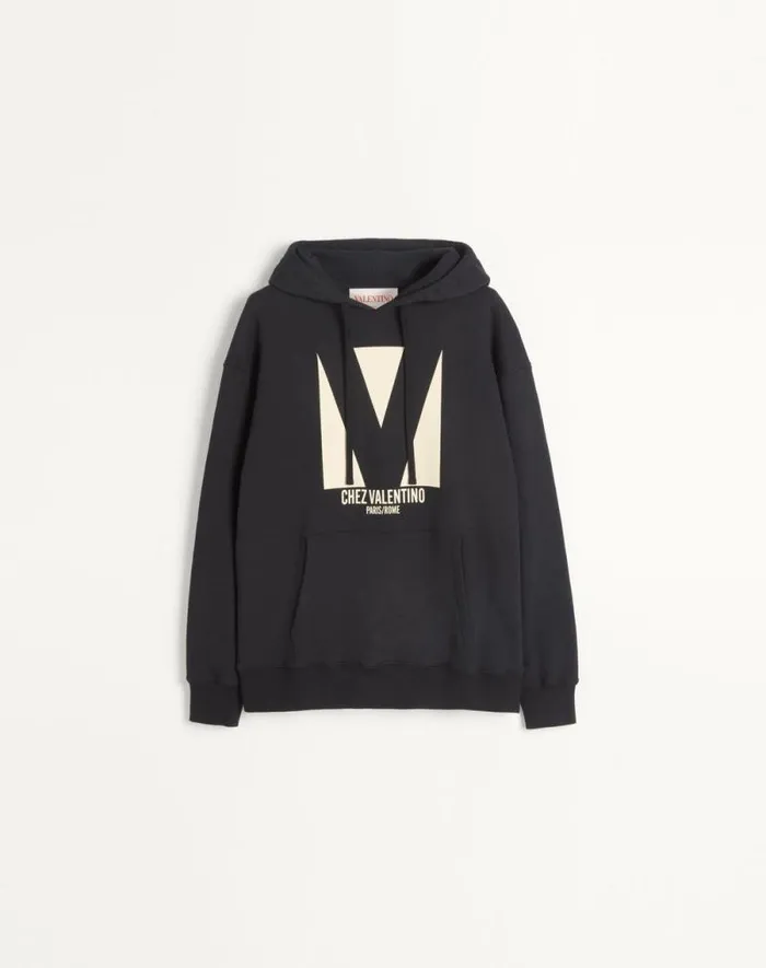 Valentino Tshirts And Sweatshirts Man Cotton Hooded Sweatshirt With Chez Valentino Print For Man In Ivory Ivory Valentino Tshirts And Sweatshirts Man Cotton Hooded Sweatshirt With Chez Valentino Print For Man In Ivory Ivory