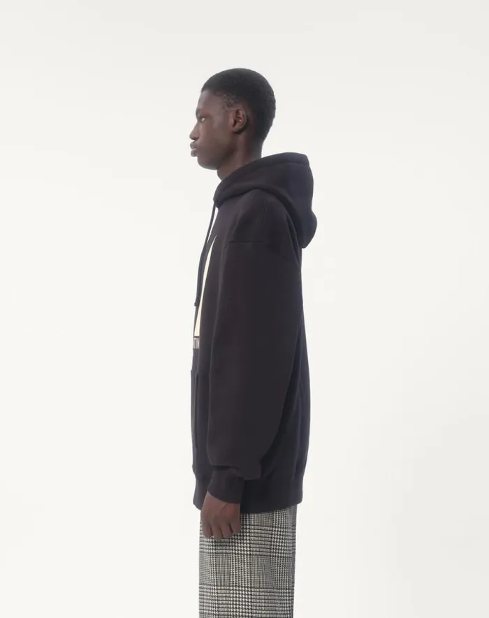 Valentino Tshirts And Sweatshirts Man Cotton Hooded Sweatshirt With Chez Valentino Print For Man In Ivory Ivory Valentino Tshirts And Sweatshirts Man Cotton Hooded Sweatshirt With Chez Valentino Print For Man In Ivory Ivory