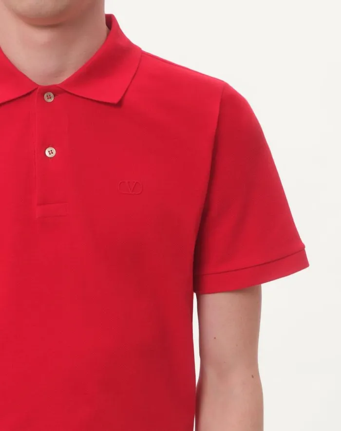 Valentino Tshirts And Sweatshirts Man Cotton Piqu Polo Shirt With Vlogo Embroidery For Man In Red Red Valentino Tshirts And Sweatshirts Man Cotton Piqu Polo Shirt With Vlogo Embroidery For Man In Red Red