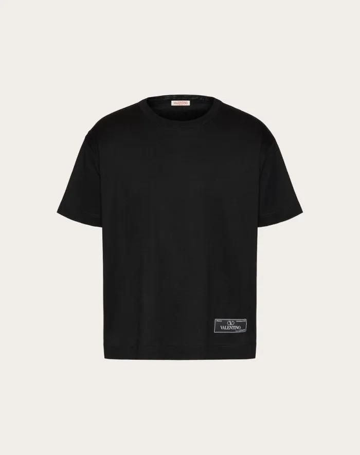 Valentino Tshirts And Sweatshirts Man Cotton Tshirt With Maison Valentino Tailoring Label For Man In Black Black Valentino Tshirts And Sweatshirts Man Cotton Tshirt With Maison Valentino Tailoring Label For Man In Black Black