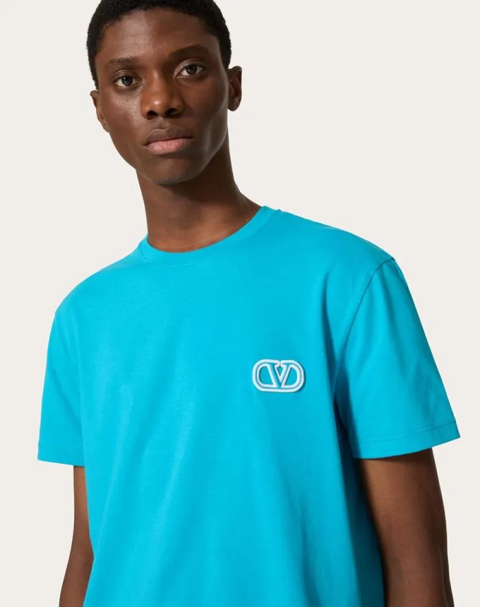 Valentino Tshirts And Sweatshirts Man Cotton Tshirt With Vlogo Signature Patch For Man In White White