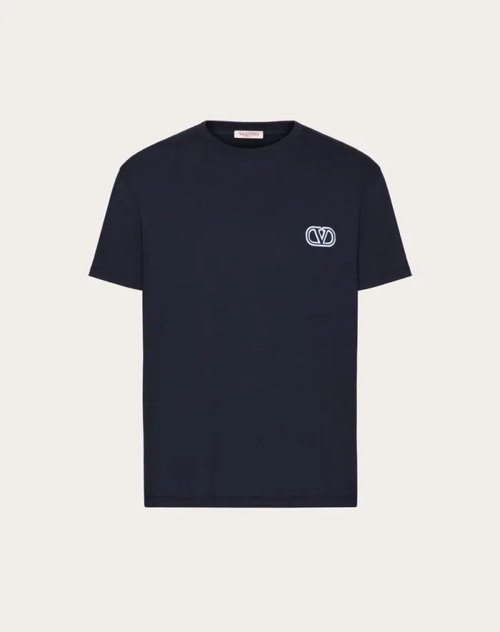 Valentino Tshirts And Sweatshirts Man Cotton Tshirt With Vlogo Signature Patch For Man In White White