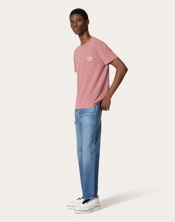Valentino Tshirts And Sweatshirts Man Cotton Tshirt With Vlogo Signature Patch For Man In White White