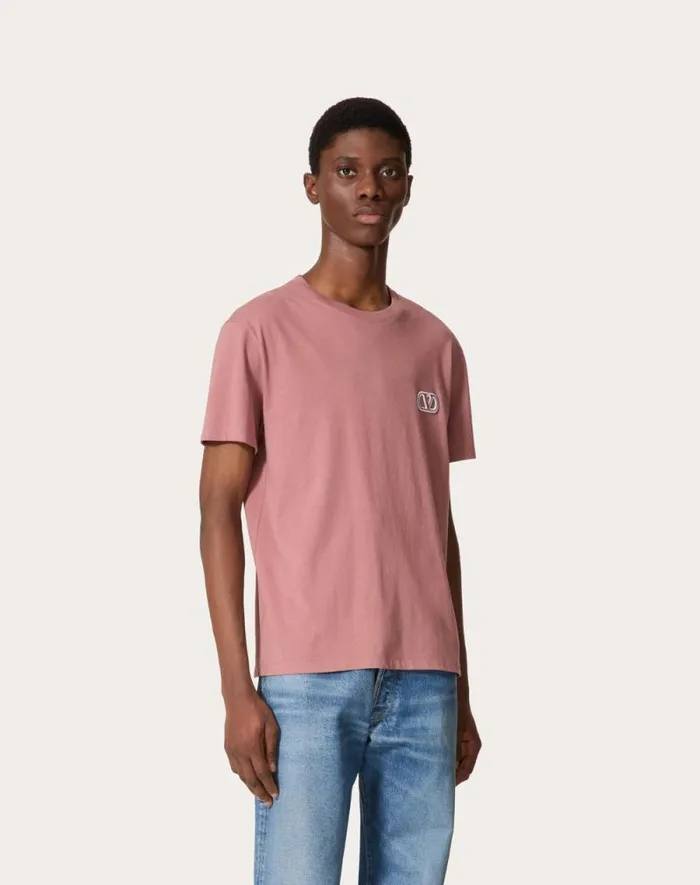Valentino Tshirts And Sweatshirts Man Cotton Tshirt With Vlogo Signature Patch For Man In White White