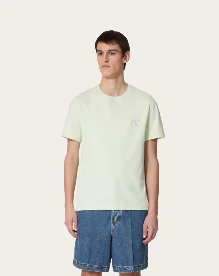 Valentino Tshirts And Sweatshirts Man Cotton Tshirt With Vlogo Signature Patch For Man In White White