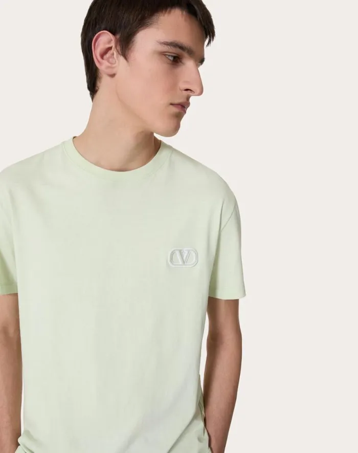 Valentino Tshirts And Sweatshirts Man Cotton Tshirt With Vlogo Signature Patch For Man In White White