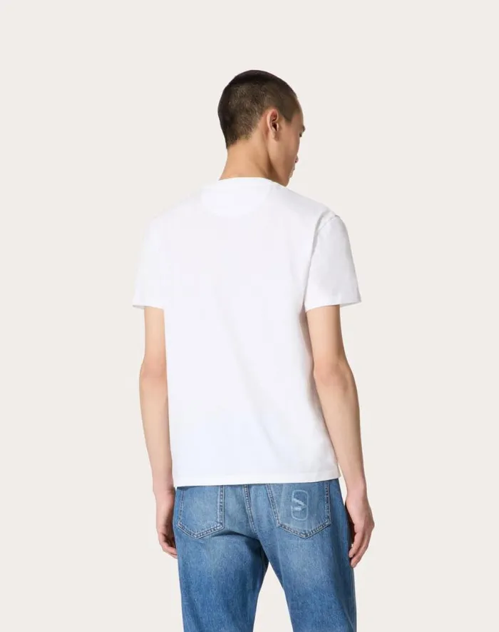 Valentino Tshirts And Sweatshirts Man Cotton Tshirt With Vlogo Signature Patch For Man In White White
