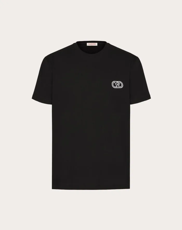 Valentino Tshirts And Sweatshirts Man Cotton Tshirt With Vlogo Signature Patch For Man In White White