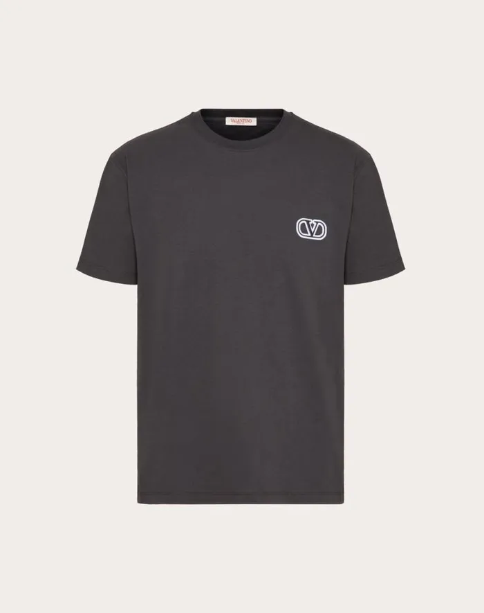 Valentino Tshirts And Sweatshirts Man Cotton Tshirt With Vlogo Signature Patch For Man In White White