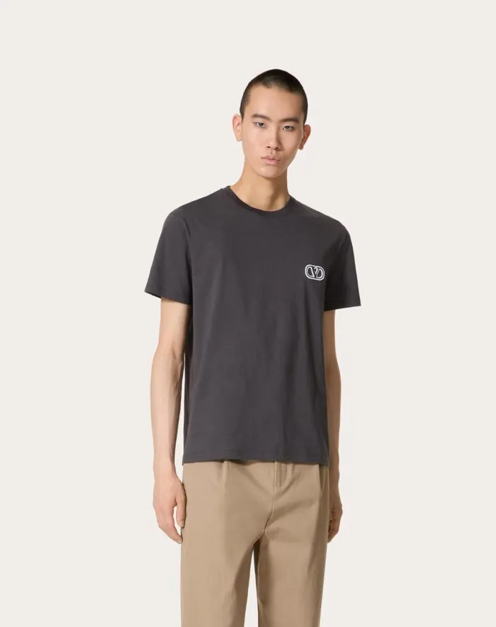 Valentino Tshirts And Sweatshirts Man Cotton Tshirt With Vlogo Signature Patch For Man In White White