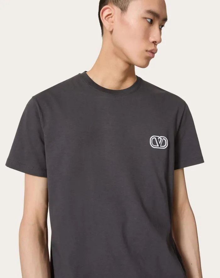 Valentino Tshirts And Sweatshirts Man Cotton Tshirt With Vlogo Signature Patch For Man In White White