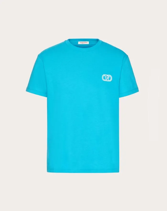 Valentino Tshirts And Sweatshirts Man Cotton Tshirt With Vlogo Signature Patch For Man In White White
