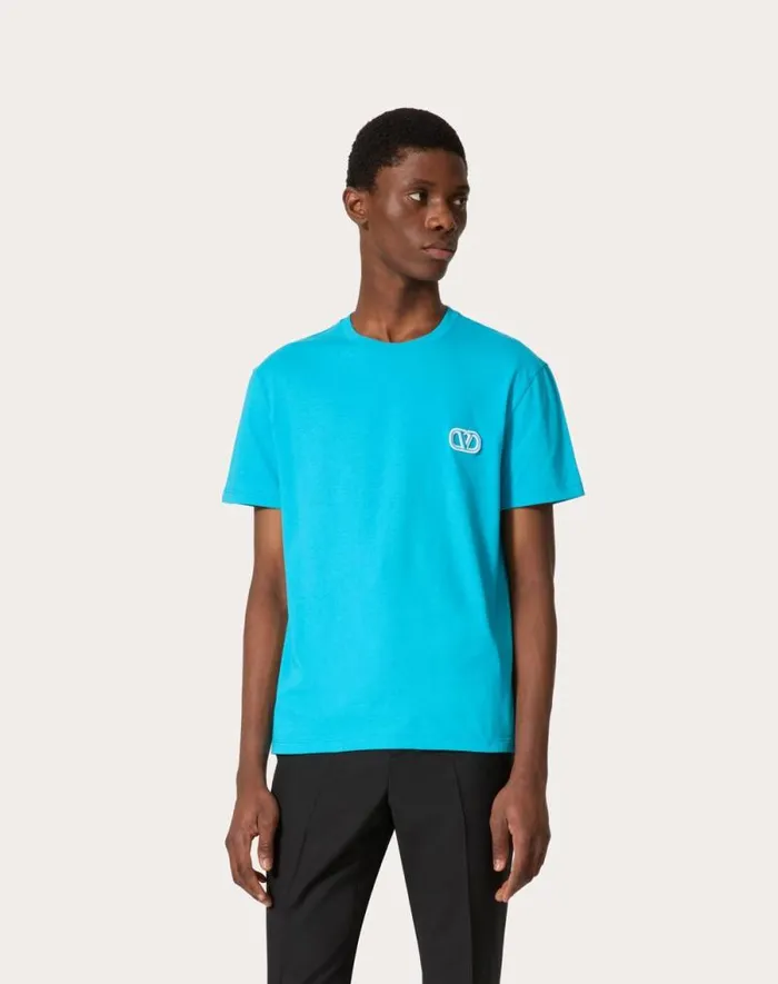 Valentino Tshirts And Sweatshirts Man Cotton Tshirt With Vlogo Signature Patch For Man In White White