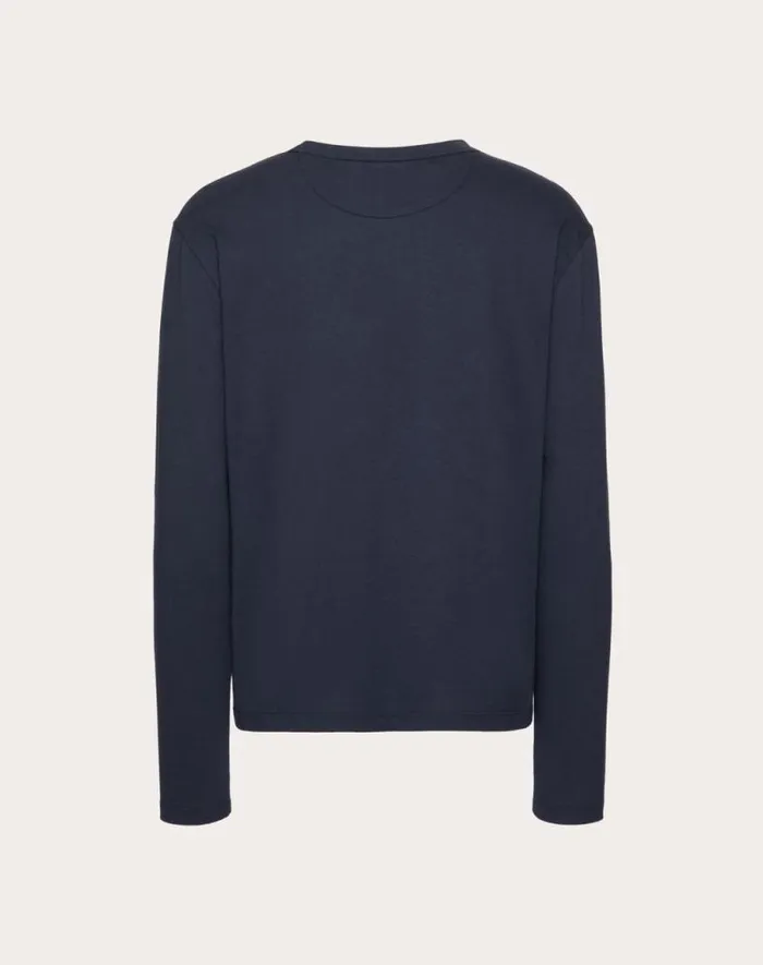 Valentino Tshirts And Sweatshirts Man Longsleeve Cotton Tshirt With Vlogo Signature Patch For Man In Navy Navy Valentino Tshirts And Sweatshirts Man Longsleeve Cotton Tshirt With Vlogo Signature Patch For Man In Navy Navy