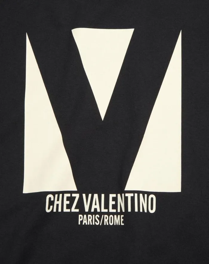 Valentino Tshirts And Sweatshirts Woman Jersey Cotton Tshirt With Chez Valentino Print For Woman In Black Black Valentino Tshirts And Sweatshirts Woman Jersey Cotton Tshirt With Chez Valentino Print For Woman In Black Black