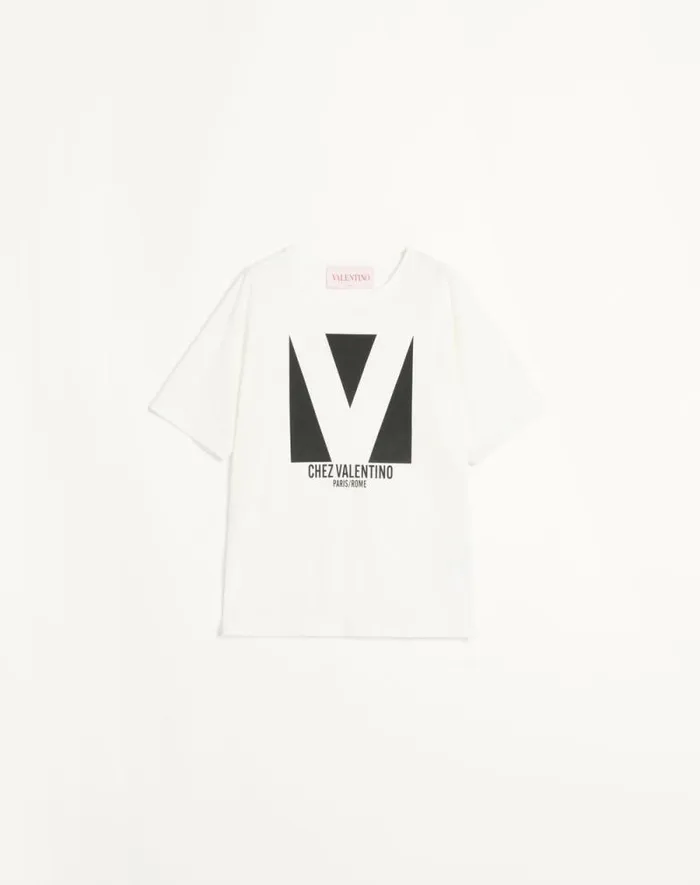 Valentino Tshirts And Sweatshirts Woman Jersey Cotton Tshirt With Chez Valentino Print For Woman In Black Black Valentino Tshirts And Sweatshirts Woman Jersey Cotton Tshirt With Chez Valentino Print For Woman In Black Black