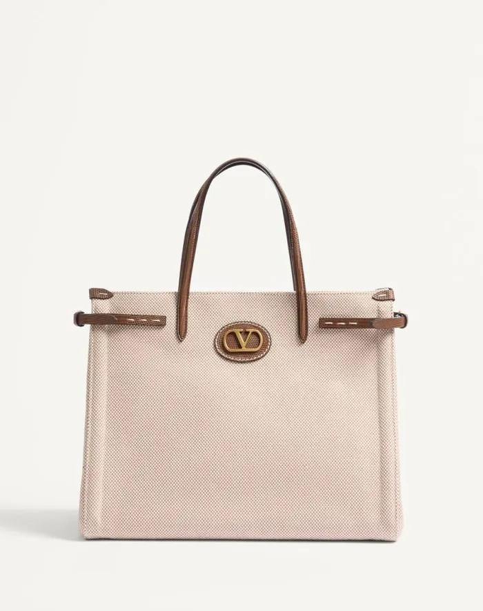 Valentino Totes Man Valentino Garavani Antibes Medium Canvas Shopping Bag For Man In Naturaltobaccoteak Brown Naturaltobaccoteak Brown