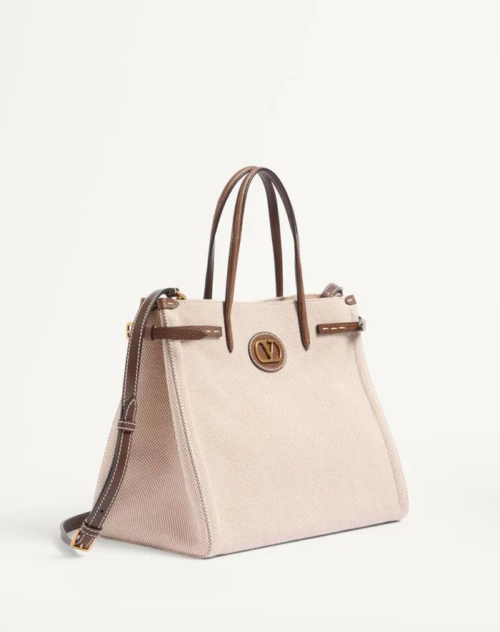 Valentino Totes Man Valentino Garavani Antibes Medium Canvas Shopping Bag For Man In Naturaltobaccoteak Brown Naturaltobaccoteak Brown