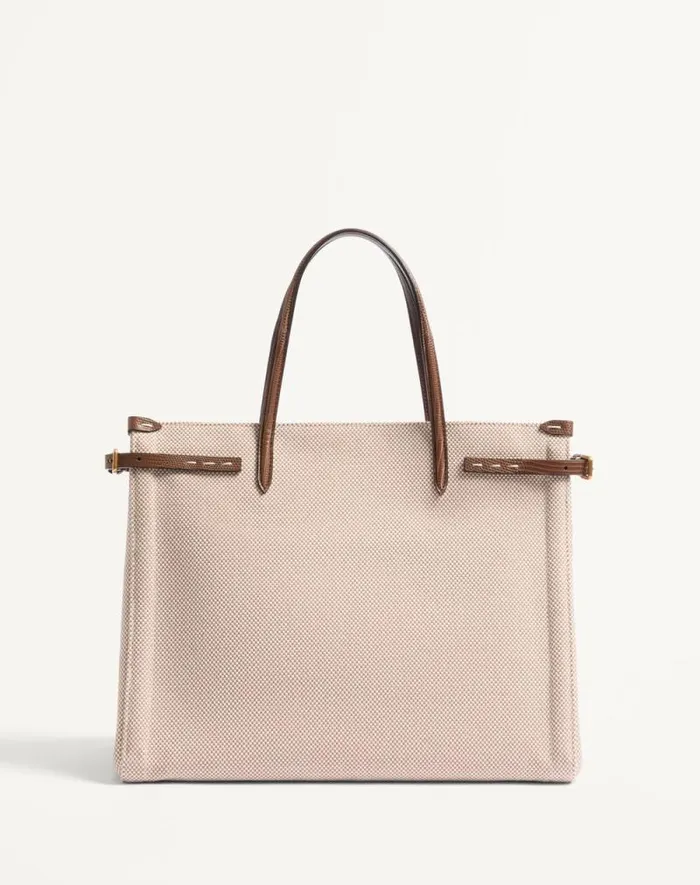 Valentino Totes Man Valentino Garavani Antibes Medium Canvas Shopping Bag For Man In Naturaltobaccoteak Brown Naturaltobaccoteak Brown