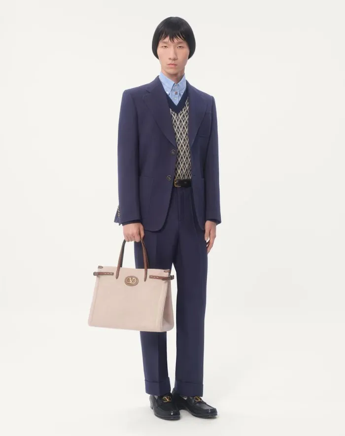 Valentino Totes Man Valentino Garavani Antibes Medium Canvas Shopping Bag For Man In Naturaltobaccoteak Brown Naturaltobaccoteak Brown