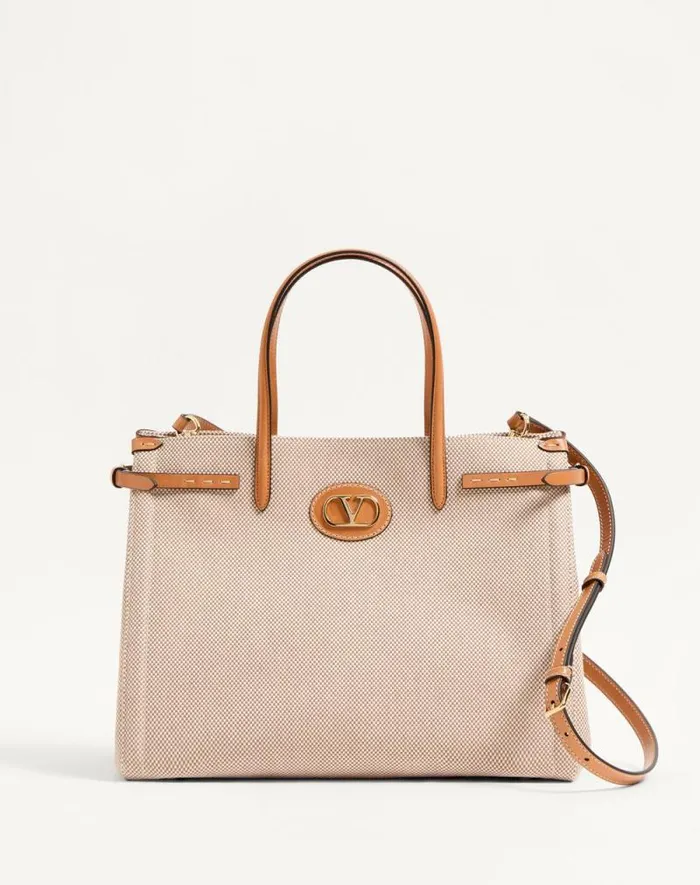 Valentino Totes Woman Valentino Garavani Antibes Medium Canvas Shopping Bag For Woman In Naturaltobacco Naturaltobacco Valentino Totes Woman Valentino Garavani Antibes Medium Canvas Shopping Bag For Woman In Naturaltobacco Naturaltobacco