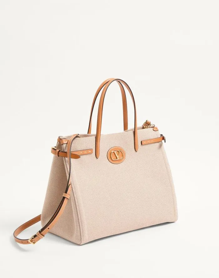 Valentino Totes Woman Valentino Garavani Antibes Medium Canvas Shopping Bag For Woman In Naturaltobacco Naturaltobacco Valentino Totes Woman Valentino Garavani Antibes Medium Canvas Shopping Bag For Woman In Naturaltobacco Naturaltobacco