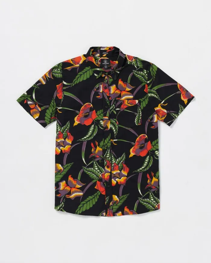 Varkala Floral Woven Short Sleeve Shirt 8211 Black Mens Volcom Tops and Tees