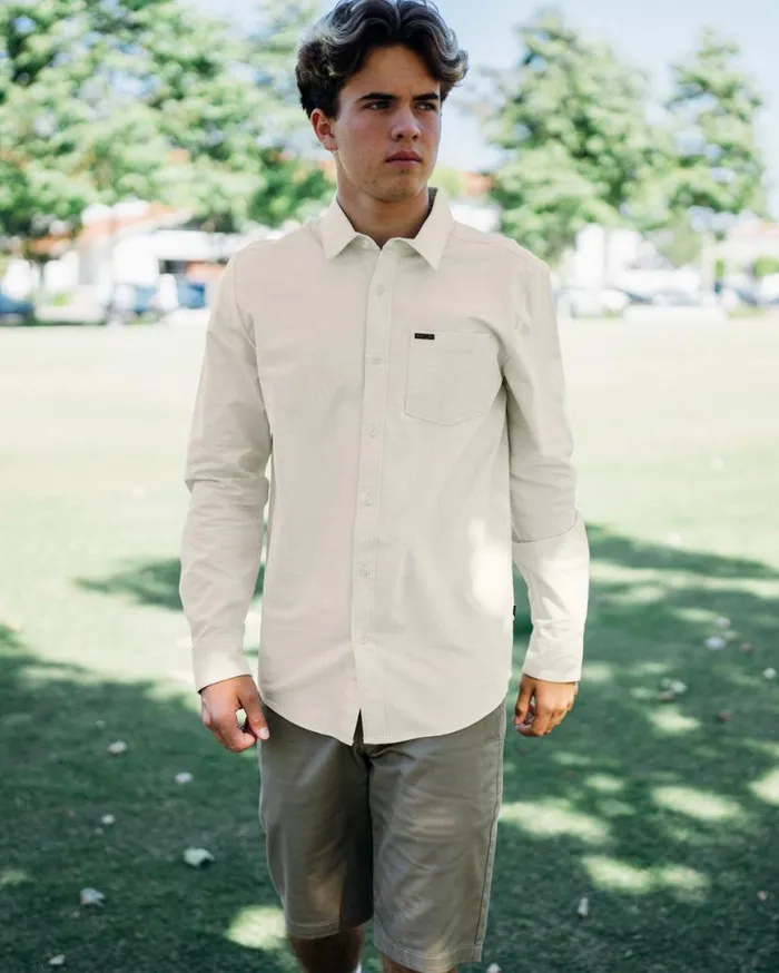 Veeco Oxford Long Sleeve Shirt 8211 Dirty White Mens Volcom Shirts and Flannels