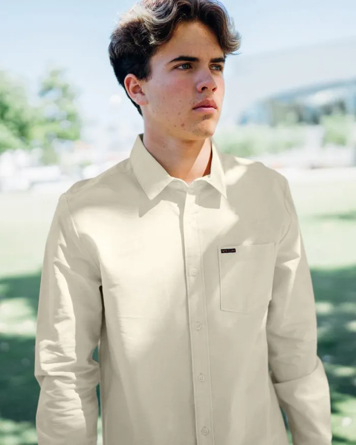 Veeco Oxford Long Sleeve Shirt 8211 Dirty White Mens Volcom Shirts and Flannels