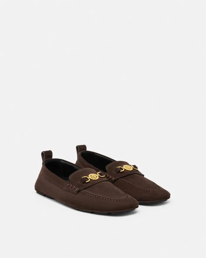 Villa Suede Driver Shoes 1nb3v Men Versace Loafers and Slippers
